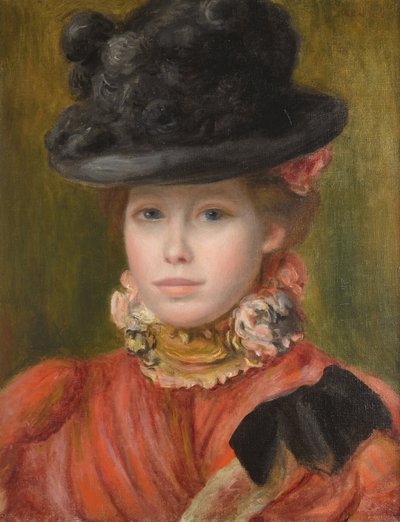 Jeune fille au chapeau noir et fleur rouge - Pierre Auguste Renoir