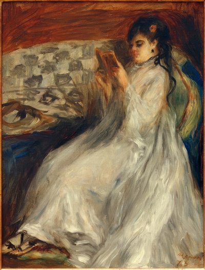 Jeune femme lisant en blanc - Pierre Auguste Renoir