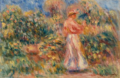 Paysage avec femme en rose et blanc - Pierre Auguste Renoir