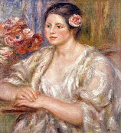 Madeleine en Blouse Blanche et Bouquet de Fleurs, c.1915-1919 - Pierre Auguste Renoir