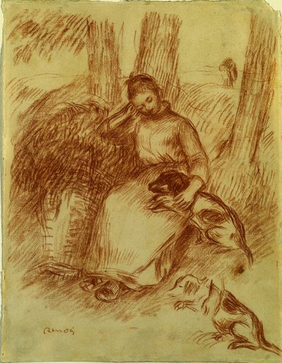 Jeune paysanne avec chien, vers 1894 - Pierre Auguste Renoir