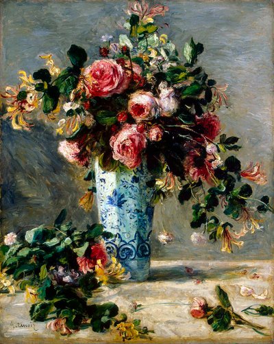 Roses et jasmin dans un vase de Delft, 1880-1881 - Pierre Auguste Renoir