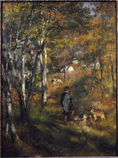 Le peintre Jules Le Coeur avec ses chiens dans la forêt de Fontainebleau - Pierre Auguste Renoir