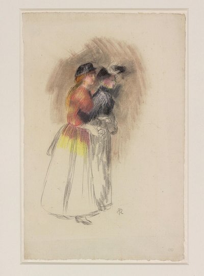 Deux femmes marchant vers la droite, vers 1890 (craie noire et pastel) - Pierre Auguste Renoir