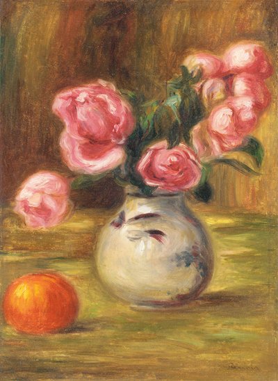 Vase de roses et une orange, 1910 - Pierre Auguste Renoir