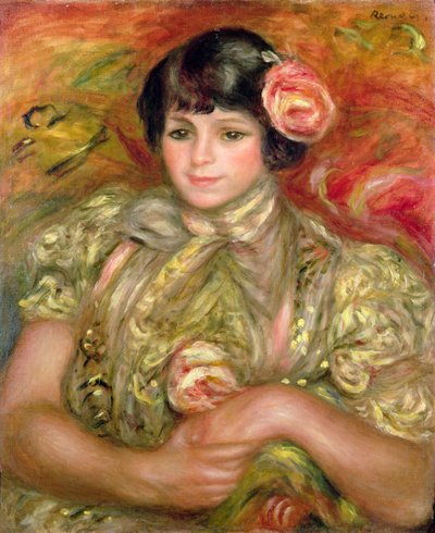 Femme avec une rose - Pierre Auguste Renoir