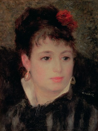 Femme avec une rose dans les cheveux - Pierre Auguste Renoir