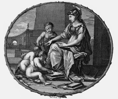 Allégorie féminine de la raison et de la créativité entourée d