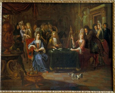 Nobles joueurs de cartes jouant aux cartes dans un salon - Pierre Bergaigne