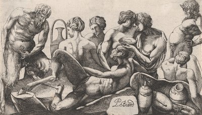 Huit satyres et satyresses terminant un repas - Pierre Biard