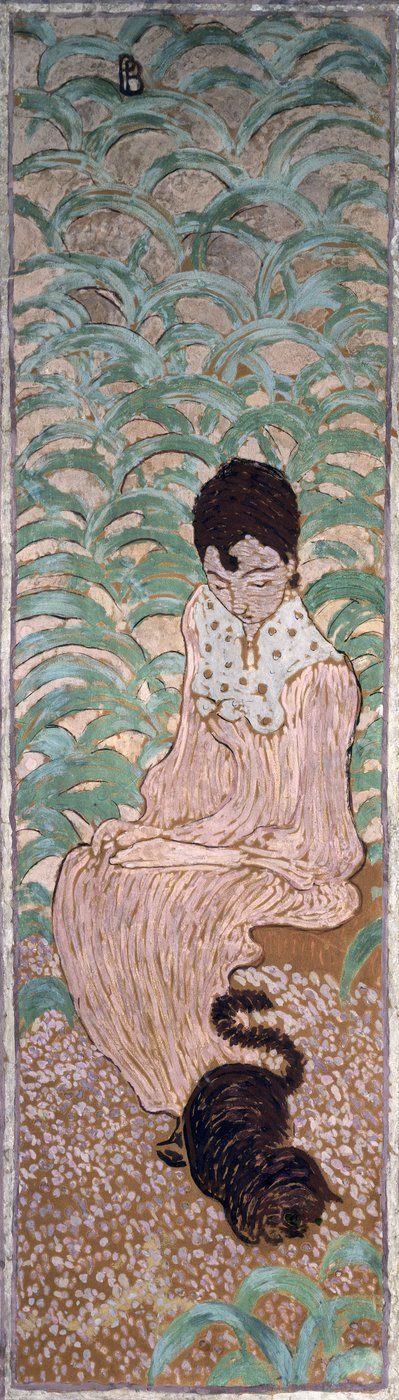 Femme assise avec un chat, un des quatre panneaux de Femmes dans le jardin - Pierre Bonnard