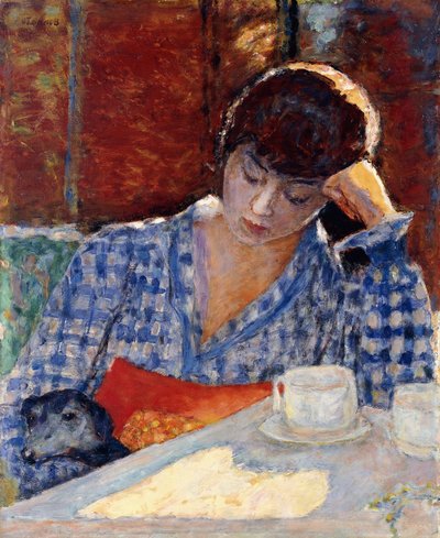 Femme appuyée sur son coude avec un chien et une nature morte - Pierre Bonnard