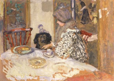 Femme avec un chien à la table - Pierre Bonnard