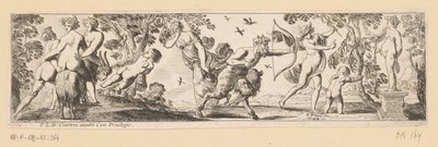 Satyre tirant une flèche sur une statue de Bacchus tandis que Mercure regarde - Pierre Brebiette