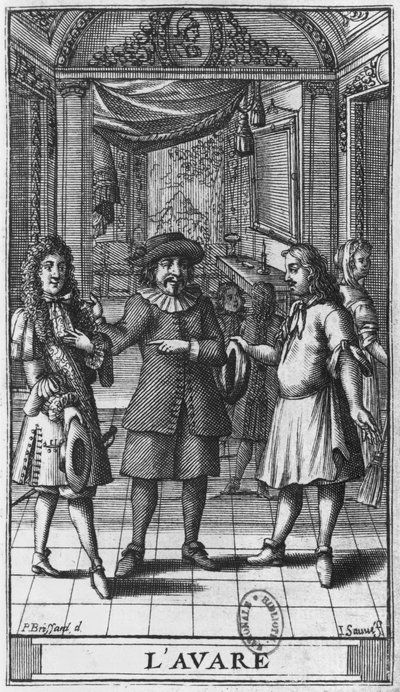Molière en Harpagon, illustration de frontispice de 