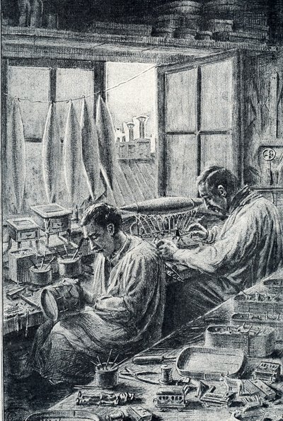 Ouvriers parisiens fabriquant des jouets gravure de Pierre Calmette Collection privée - Pierre Calmettes