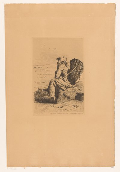 Femme pêcheuse se reposant sur la côte - Pierre Celestin Billet