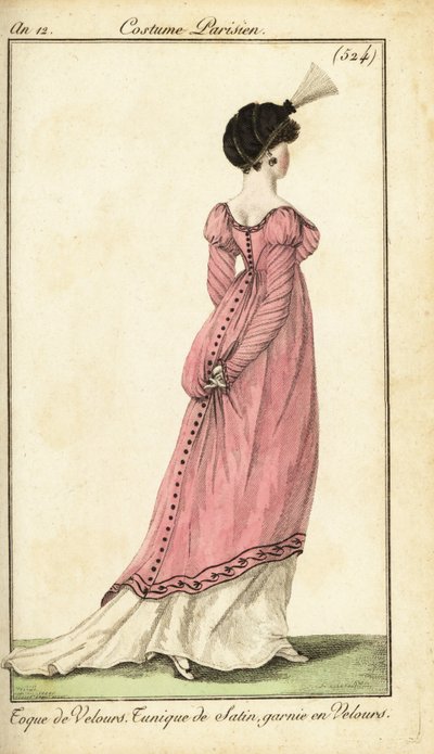 Femme en robe tunique en satin et toque en velours, Paris - Pierre Charles Baquoy