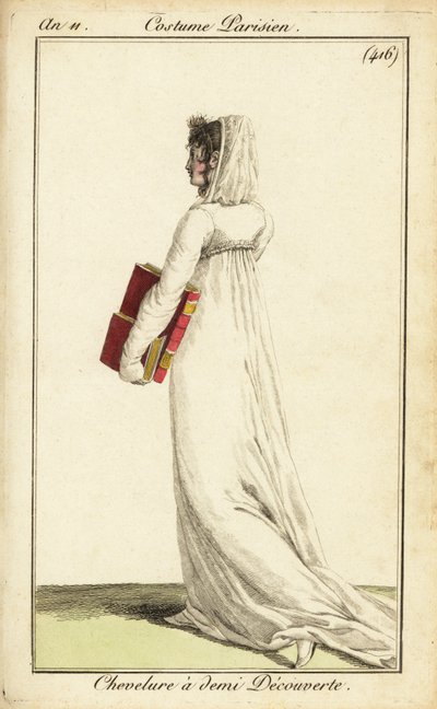 Femme en robe blanche avec un voile sur la moitié de ses cheveux, Paris - Pierre Charles Baquoy