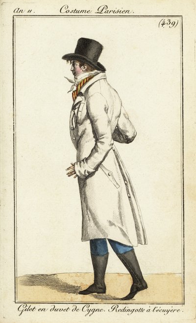 Jeune dandy en manteau de cavalier, gilet en duvet de cygne - Pierre Charles Baquoy