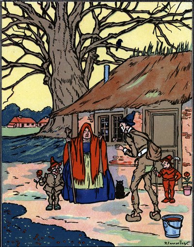 La fuite de Picrochole qui rencontre une vieille sorcière, illustration de Pierre Couselles pour « Gargantua » de François Rabelais - Pierre Courselles