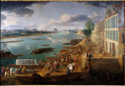 Vue de Paris, prise du quai de la Rapée en 1716 (détail des bateaux sur la Seine et des activités). Peinture par Pierre Denis Martin. Paris, Musée Carnavalet - Pierre Denis Martin