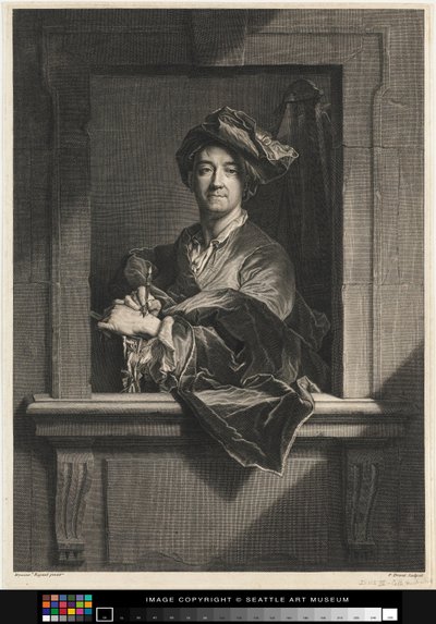 Gravure du Portrait de Hyacinthe Rigaud, fin XVIIe siècle - XVIIIe siècle - Pierre Imbert Drevet