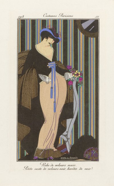 Design pour une robe en velours, du Costumes Parisien, pub.1913 - Pierre E. Legrain