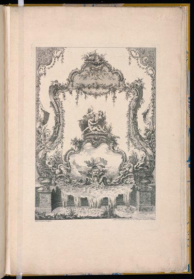 Panneau ornemental avec un double cartouche montrant un dieu de la rivière, une nymphe et une fontaine - Pierre Edme Babel