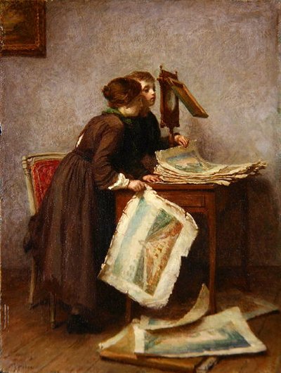 Enfants regardant des gravures, c.1870 - Pierre Edouard Frere