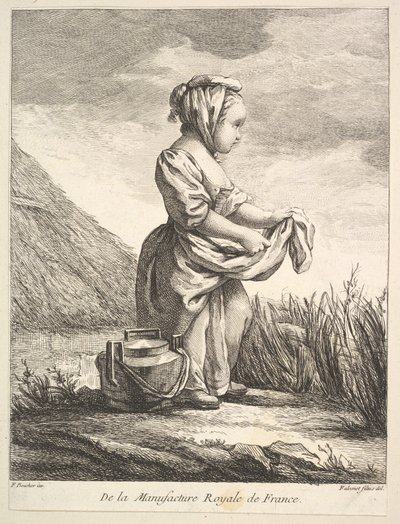 Petite fille avec un récipient à ses pieds, du Premier Livre de Figures d