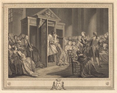 Le confessionnal - Pierre Etienne Moitte after Pierre Antoine Baudouin