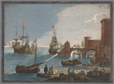 Vue sur un port maritime avec des navires et des bateaux sur l