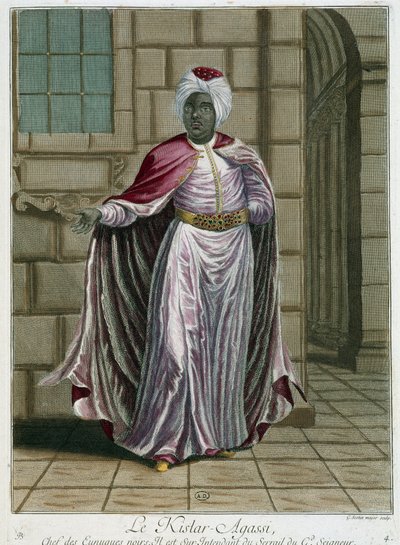 Portrait du Kistar-Agassi (chef des eunuques) - dans « Collection de 100 estampes représentant différentes nations du Levant en 1707 et 1708 » par ordre de M. de Ferriol, ambassadeur du roi à la Porte et mis à jour en 1712-13 par les soins de M. Le Hay - Pierre François Basan