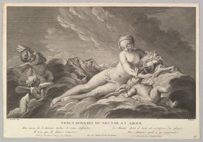 Vénus donnant du nectar à Cupidon, 18ème siècle - Pierre François Basan