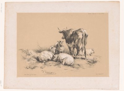 Études de quatre moutons et une vache (Études d