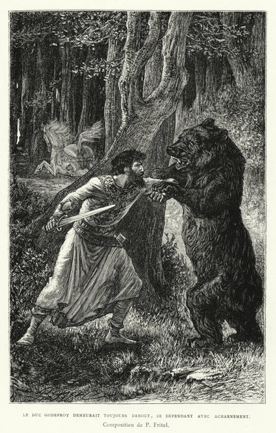 Le Duc Godefroy Demeurait Toujours Debout, Se Défendant Avec Acharnement (gravure) - Pierre Fritel