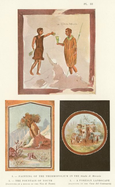 Peinture du Thermopolium dans la Strada di Mercurio, La Fontaine de Jouvence, Un paysage étranger (lithographie en couleur) - Pierre Gusman
