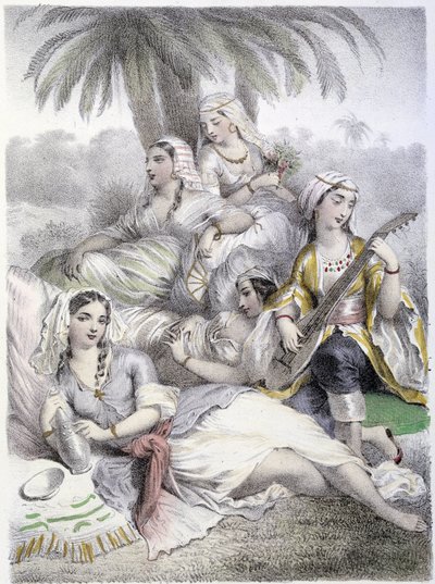 Les Houris - dans « Les Femmes mythologiques », dessins de G. Staal, par Mery et le Cte Foelix, éd. G. de Gouet - Pierre Gustave Eugene Staal