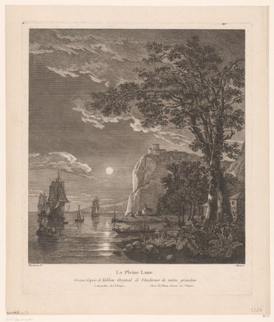 Paysage nocturne avec des navires sur la côte - Pierre Jacques Duret