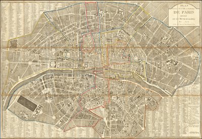 1802 map - Plan Routier de la Ville et Faubourg de Paris Divise en 12 Municipalities - Pierre Jean