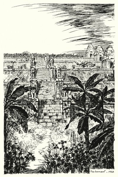 Escalier principal, Phnom Bakeng (gravure) - Pierre Jeannerat de Beerski