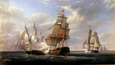 Bataille de la frégate française La Canonnière contre le navire anglais Le Tremendous le 21/04/1806. Peinture par Pierre Gilbert 1832 - Pierre Julien Gilbert