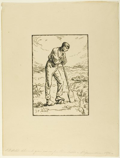 Fossoyeur appuyé sur sa pelle - Pierre Millet