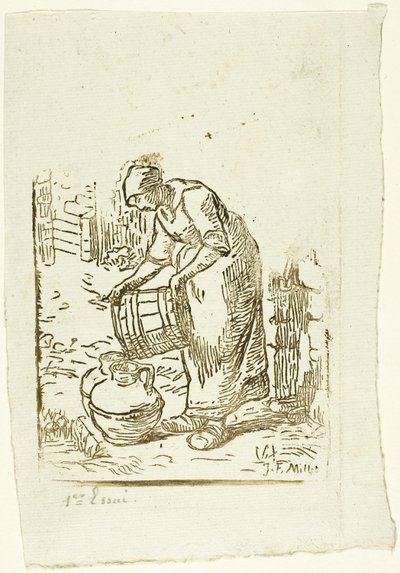 Femme remplissant des arrosoirs - Pierre Millet