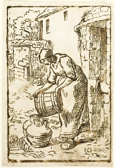 Femme Remplissant des Bidons d