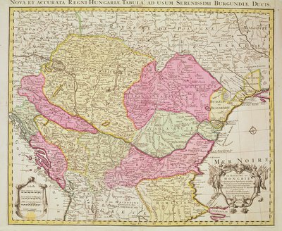 Carte du Royaume de Hongrie (gravure en couleur) - Pierre Mortier