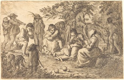 Enfants avec un âne et un chien dans une clairière - Pierre Parrocel