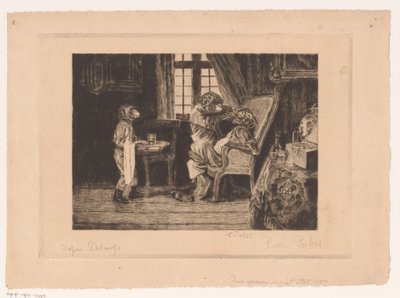 Représentation satirique de singes comme dentiste, assistant et patient - Pierre Peeters (signed by artist)