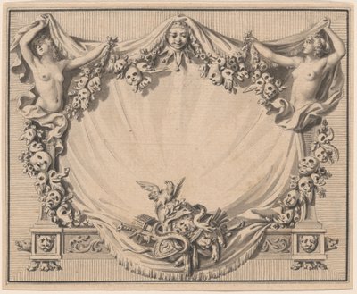 Cartouche avec masques de théâtre - Pierre Philippe Choffard
